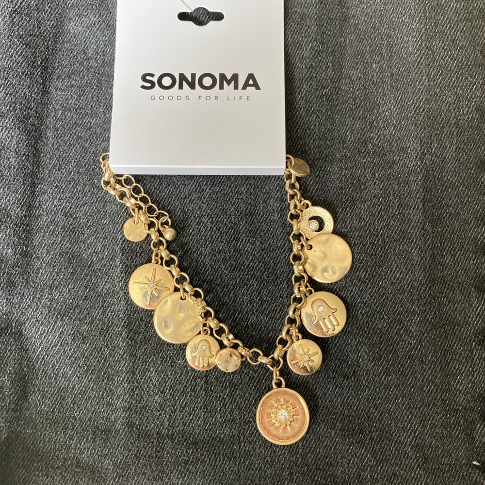 Gold Tone Coin Disc Compass Rose Charm Chain Bracelet – New with tags Sonoma